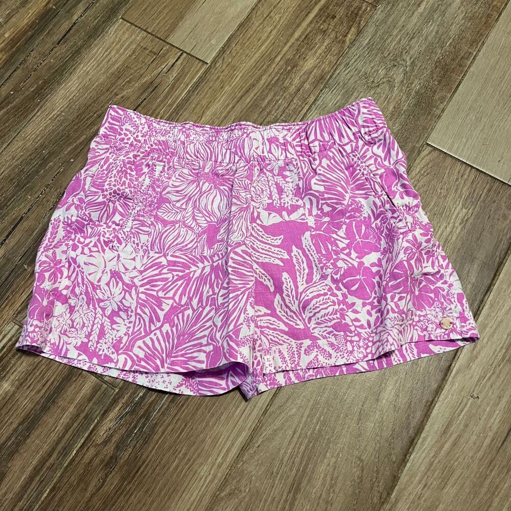 Lilly Pulitzer Wild Fuchsia Linen Swipe Right Lilo Shorts Size Small EUC